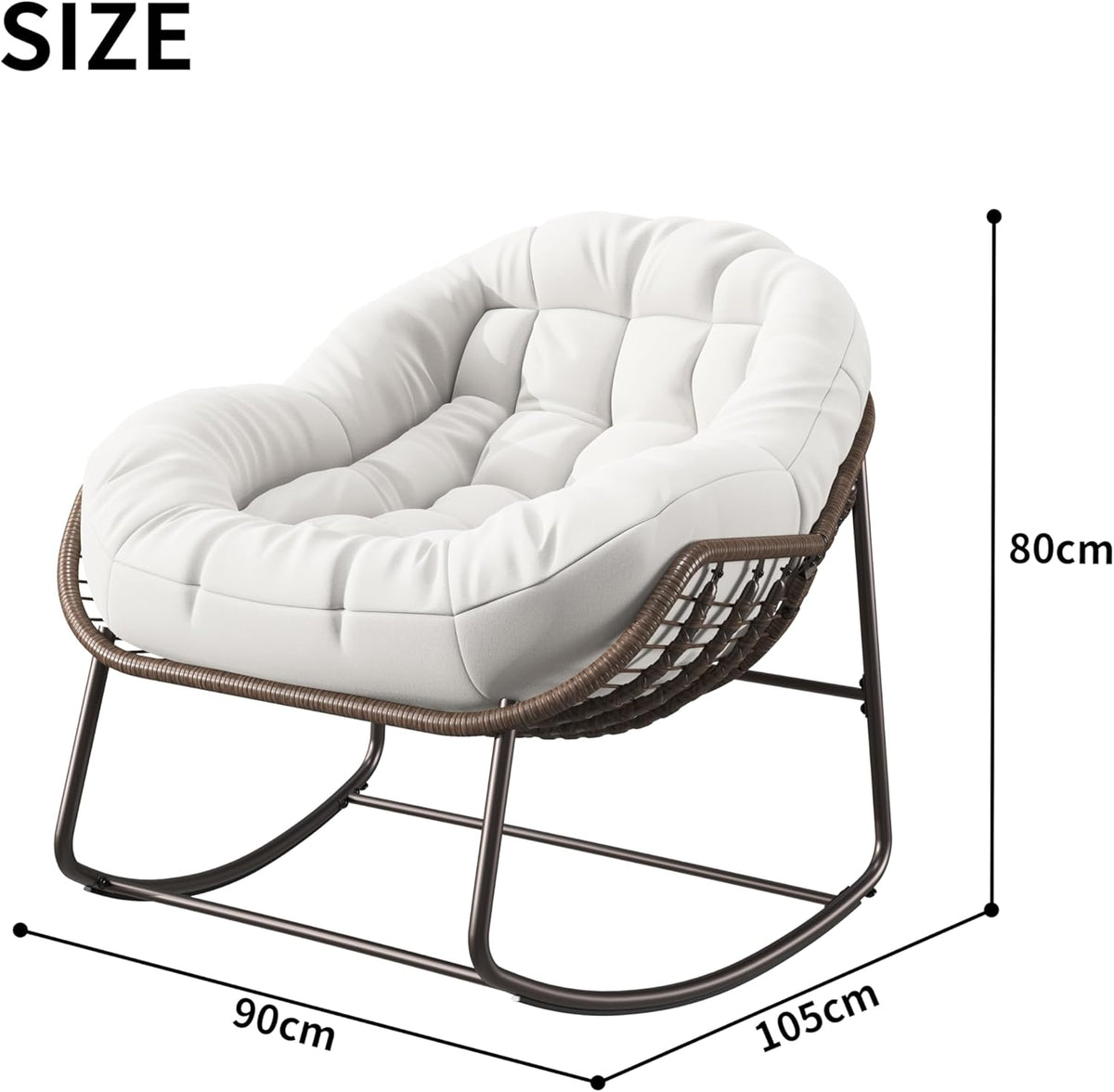 belupai Fauteuil à bascule en forme d'œuf en osier, jardin à bascule en rotin avec rembourré, chaise d'allaitement, cadre en métal, pour extérieur et intérieur, jusqu'à 113 kg beige