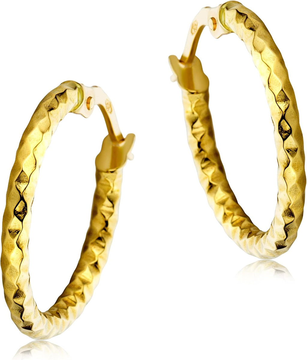 MIORE Boucles d'oreilles Femme -Or Jaune 750 18K- Creoles Or Femme, Boucles D oreilles Anneaux facettées, Créoles Or Massif, Coffret Cadeau inclus, Bijoux Femme hypoallergéniques Fait Main en Italie