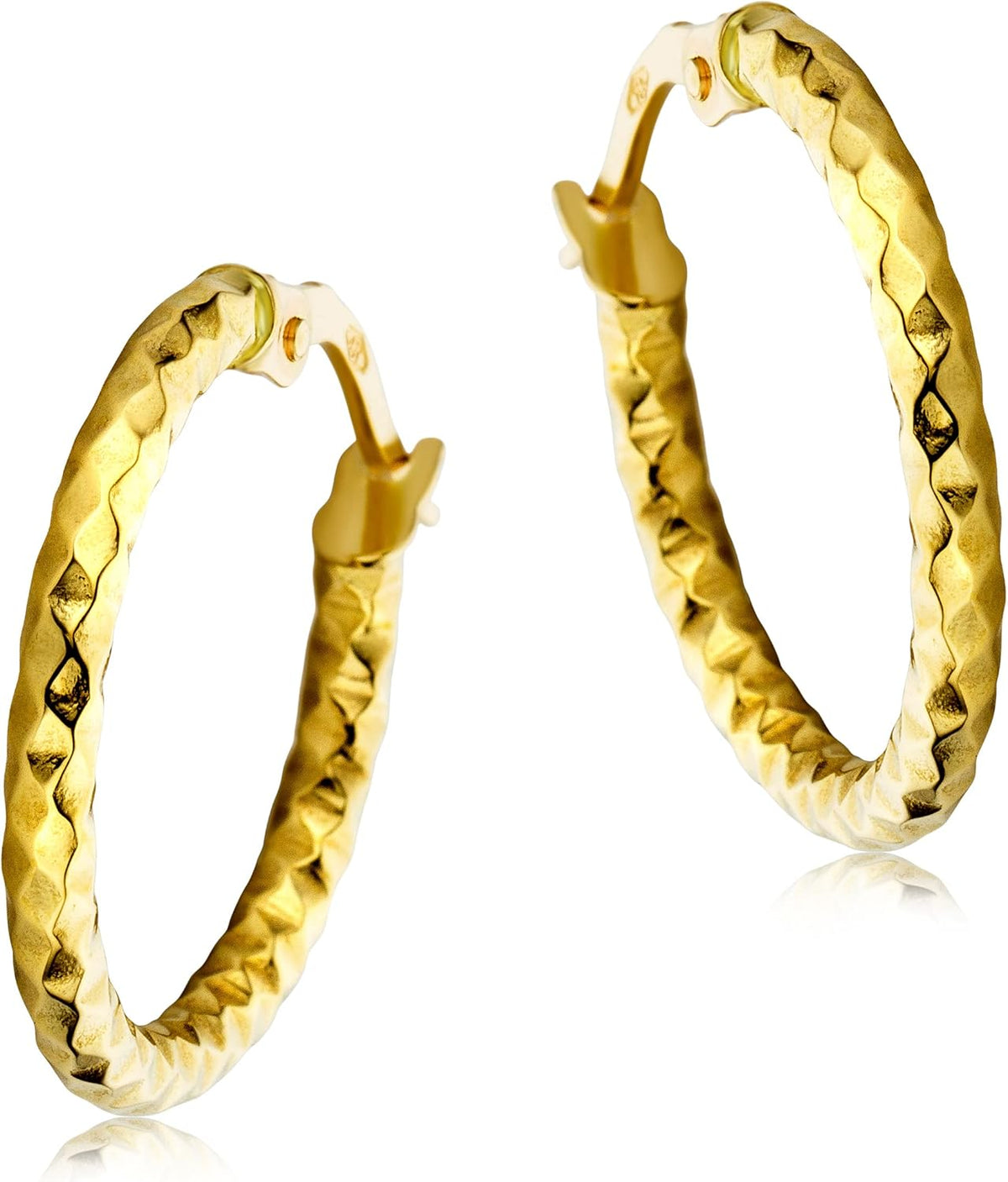 MIORE Boucles d'oreilles Femme -Or Jaune 750 18K- Creoles Or Femme, Boucles D oreilles Anneaux facettées, Créoles Or Massif, Coffret Cadeau inclus, Bijoux Femme hypoallergéniques Fait Main en Italie