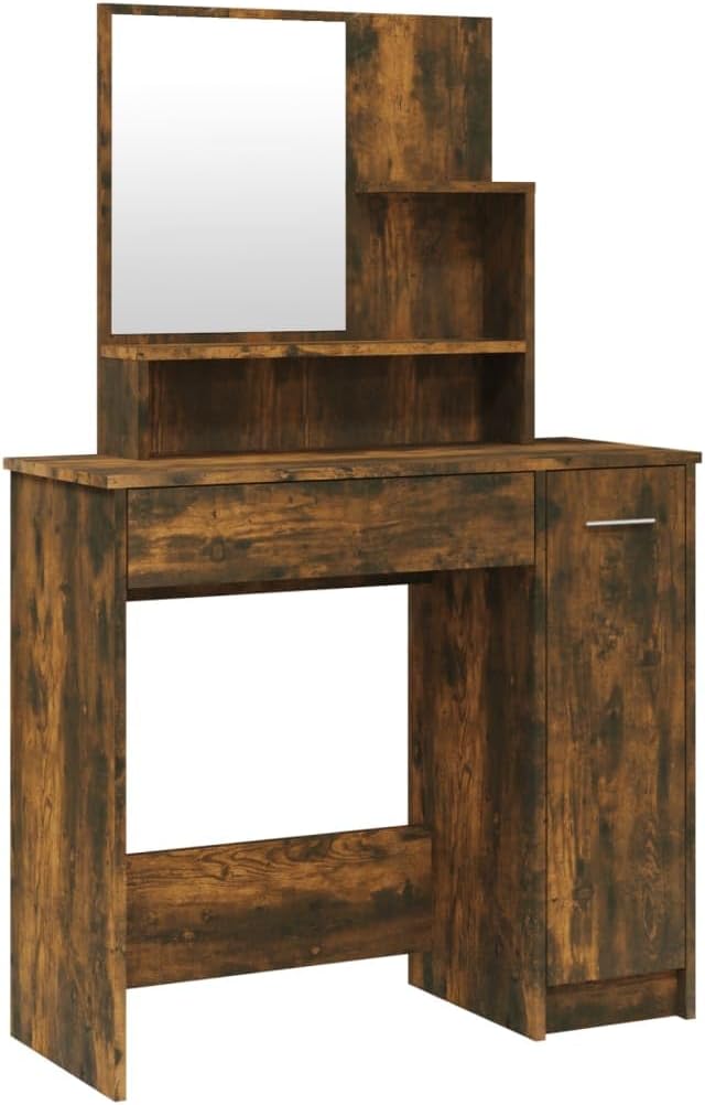 AJJHUUKI Armoires et meubles de rangement - Coiffeuse pour chambre à coucher - Coiffeuse avec miroir - Chêne fumé - 86,5 x 35 x 136 cm