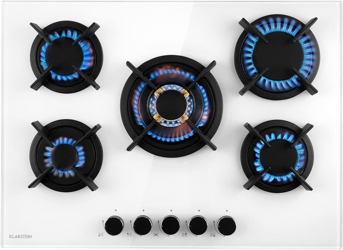 Klarstein Table de Cuisson à Gaz 5 Brûleurs, Plaque Électrique 5 Feux 10400W, Cuisinière Avec Brûleurs en Acier Inoxydable, Compatible GPL