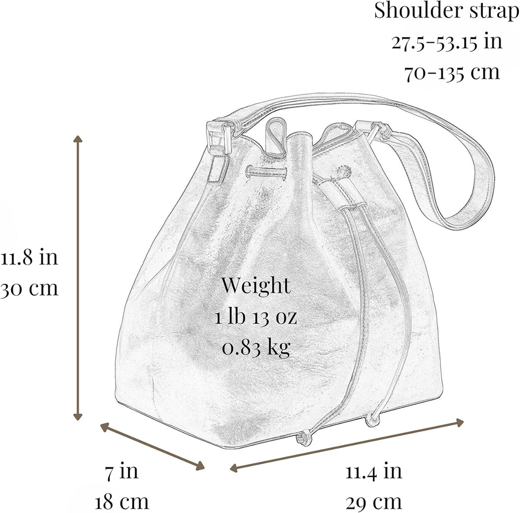 Time Resistance Sac Seau en Cuir - Sac à Main en Cuir Pleine Fleur pour Femme - Sac à Épaule Fait Main en Italie