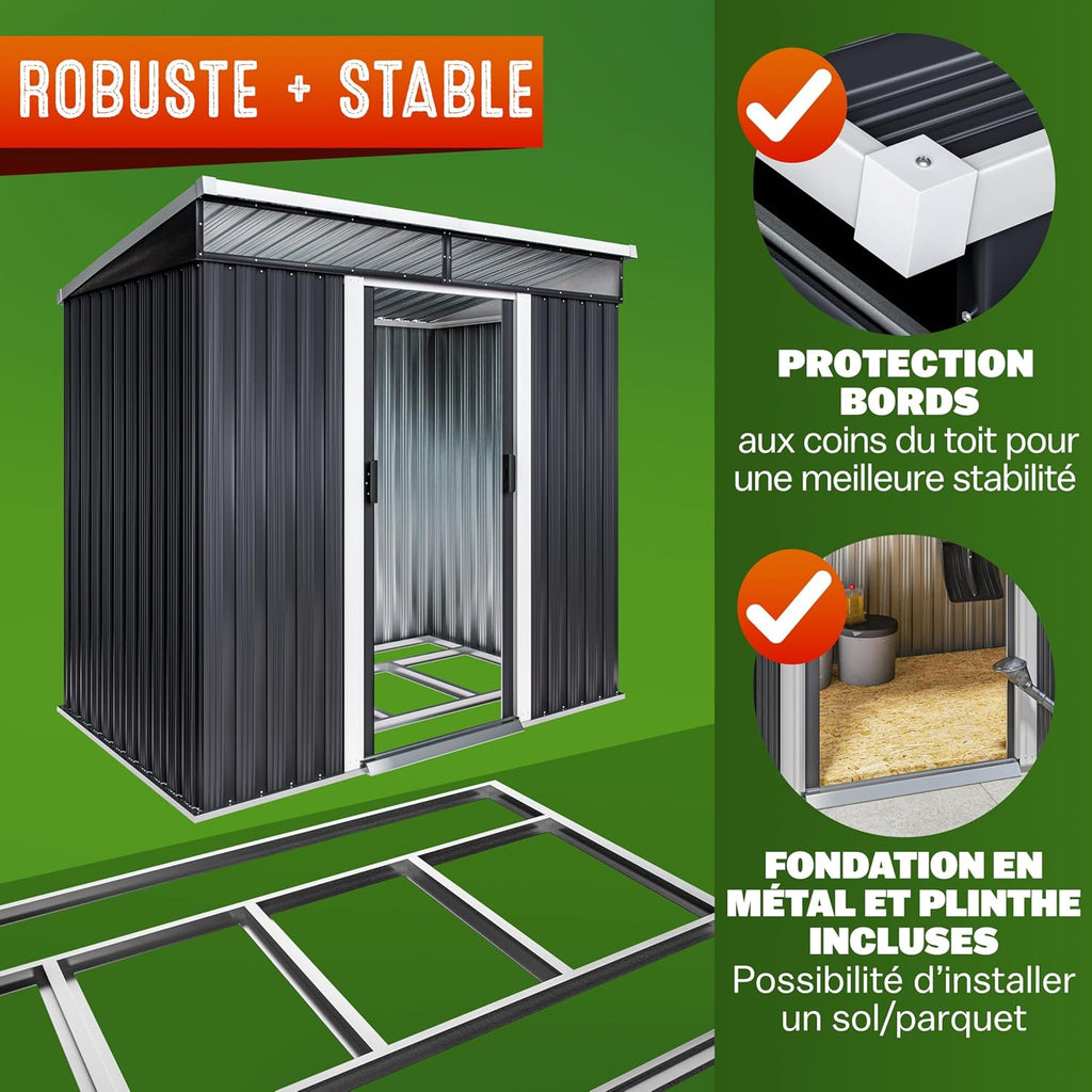 GARDEBRUK Abri de Jardin L 3,4m³ Fondation Incluse 196x122x180cm 2 fenêtres Anthracite cabane de Jardin cabanon abri Outils Jardinage