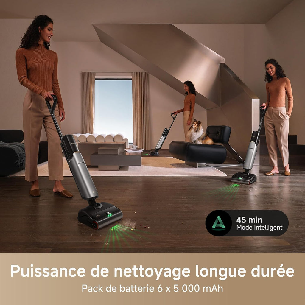 Mova X4 Pro Aspirateur Humide et Sec, Lavage à l'eau Chaude, Anti-enchevêtrement, Auto-Nettoyage à 100 C, Aspiration de 20 kPa, Station d'insertion, Brosse à LED, Double Bord, Ajustement Intelligent