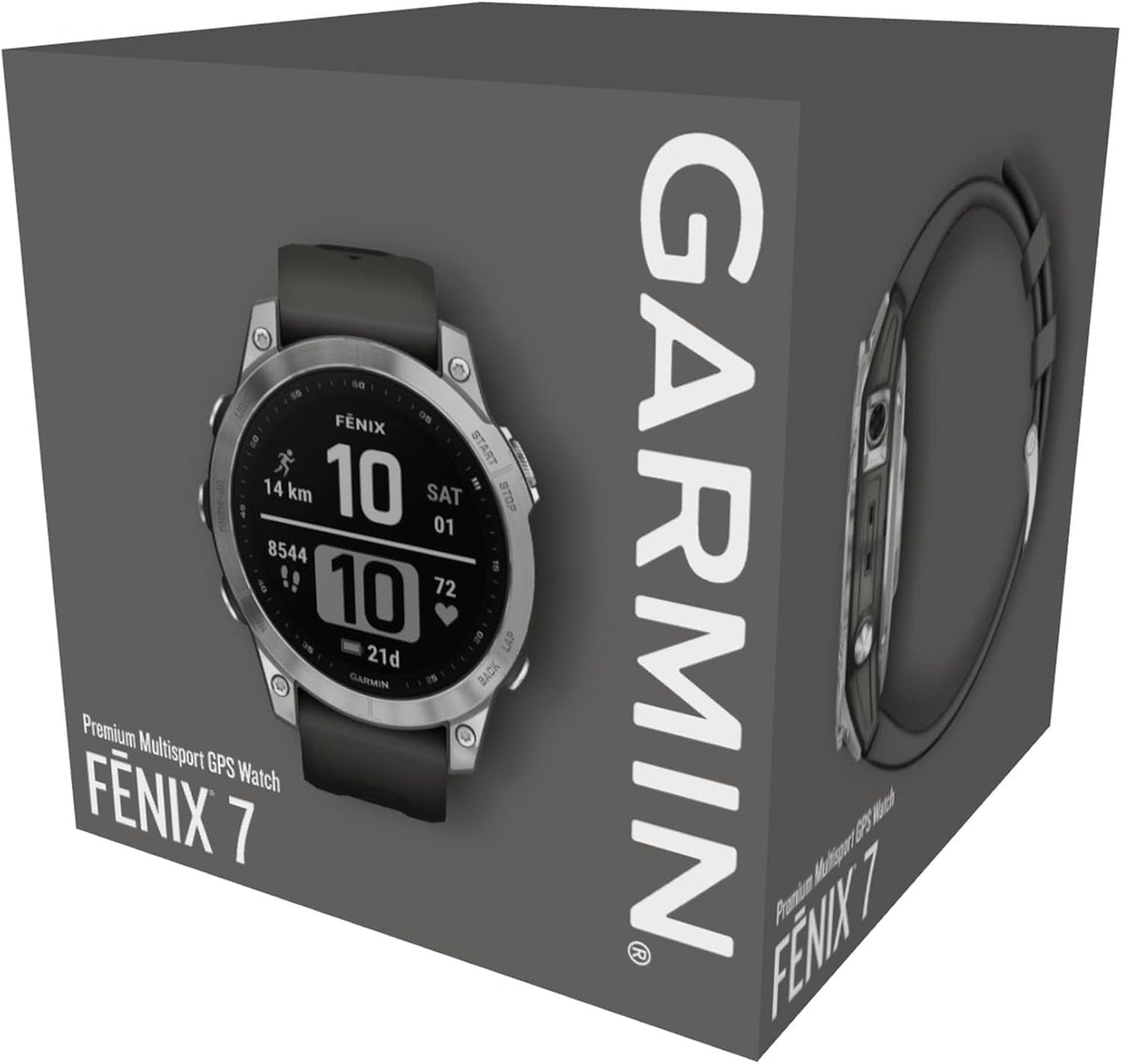 Fenix 7 - Montres GPS Multisports connectée Haute Performance - Silver avec Bracelet Gris - Boitier 47mm (Reconditionné)