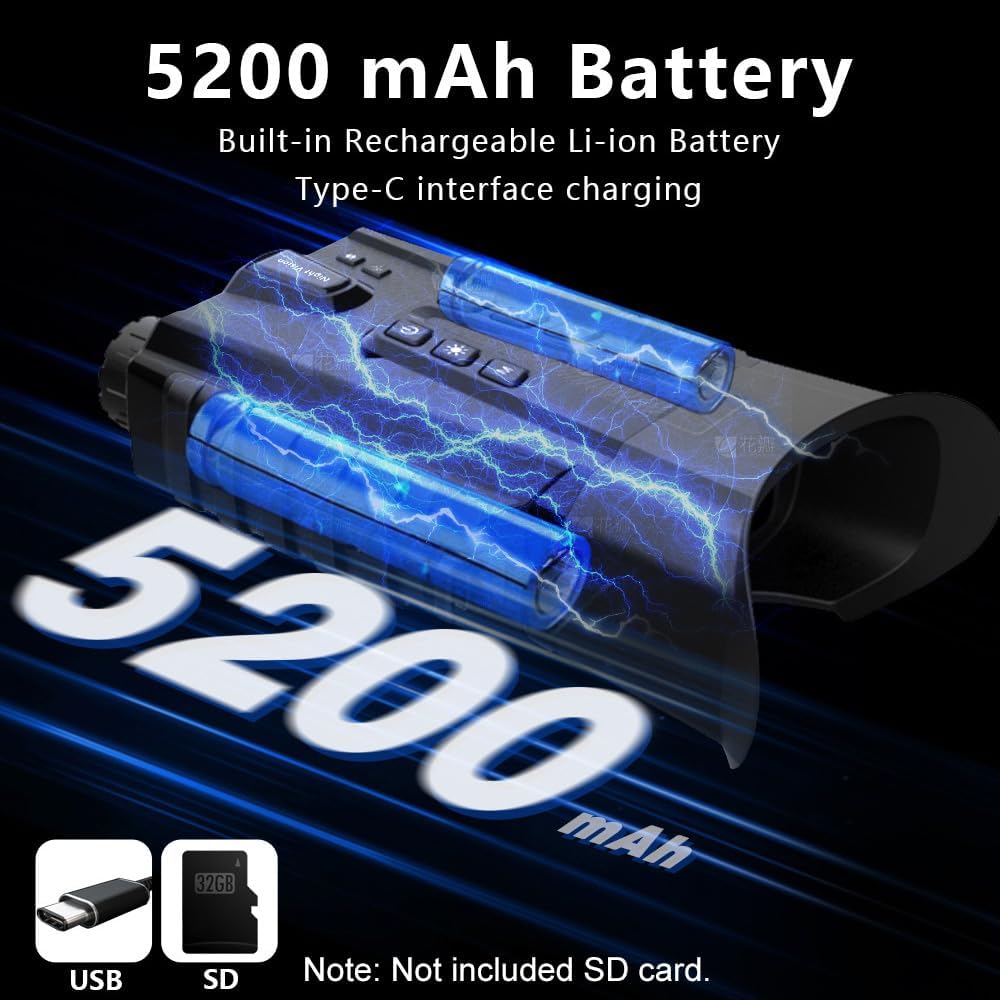 Kavolet Jumelles de vision nocturne 500 m, couleur, zoom optique 4x/numérique 8x, rechargeable 5200 mAh, observation oiseaux, camping, chasse