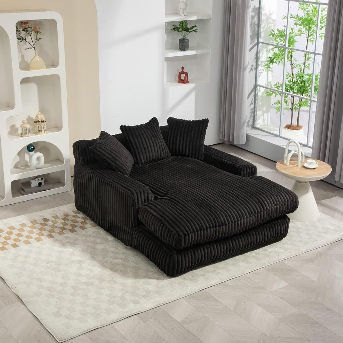 KOMHTOM Canapé-lit Moderne, Canapé Sol pour Les Paresseux, avec 3 Coussins, sans Installation, Idéal pour Chambre, Salon ou cinéma Maison (Noir)