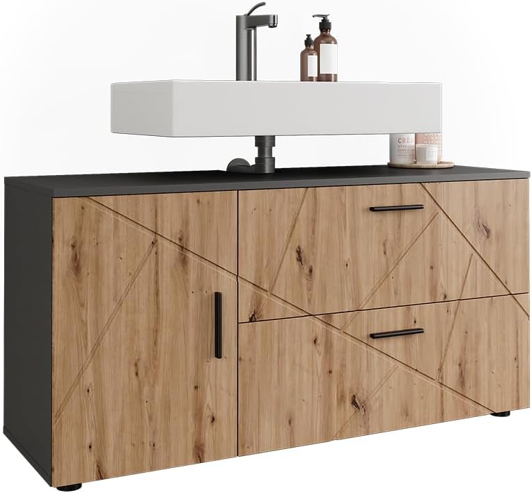 Vicco Meuble sous Vasque Irma, Anthracite/Artisan, 120.1x60.6cm avec 2 tiroirs et 1 Porte