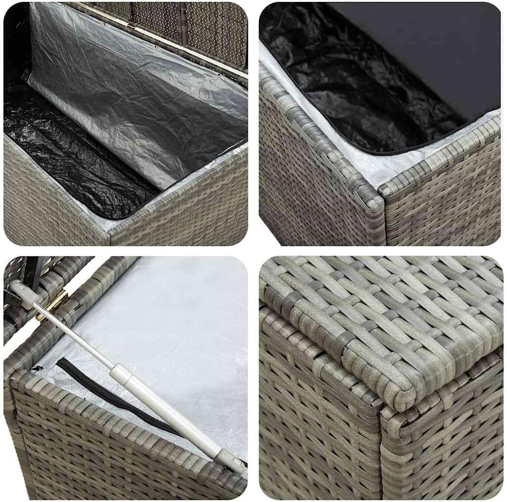vidaXL Boîte de Rangement de Jardin Coffre de Rangement d'Extérieur Banc de Rangement Stockage Arrière-Cour Résine Tressée 180x90x70 cm Gris