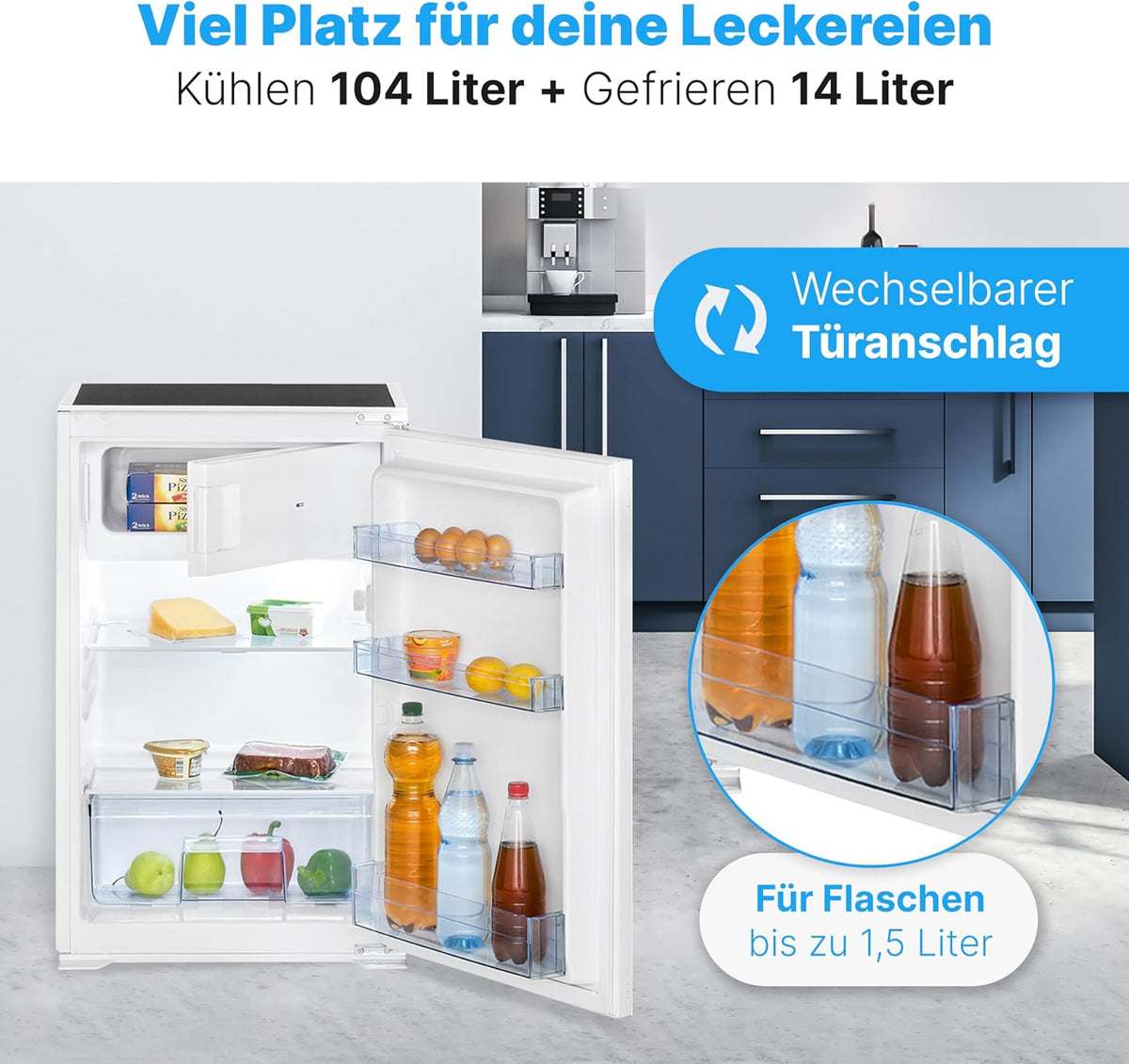 Bomann, Réfrigérateur et Congélateur Encastrable 118L Blanc KSE7810 - Réfrigérateur 104L, Congélateur 14L, Éclairage LED, Dégivrage Automatique, Contrôle Température, Idéal pour Petits Espaces