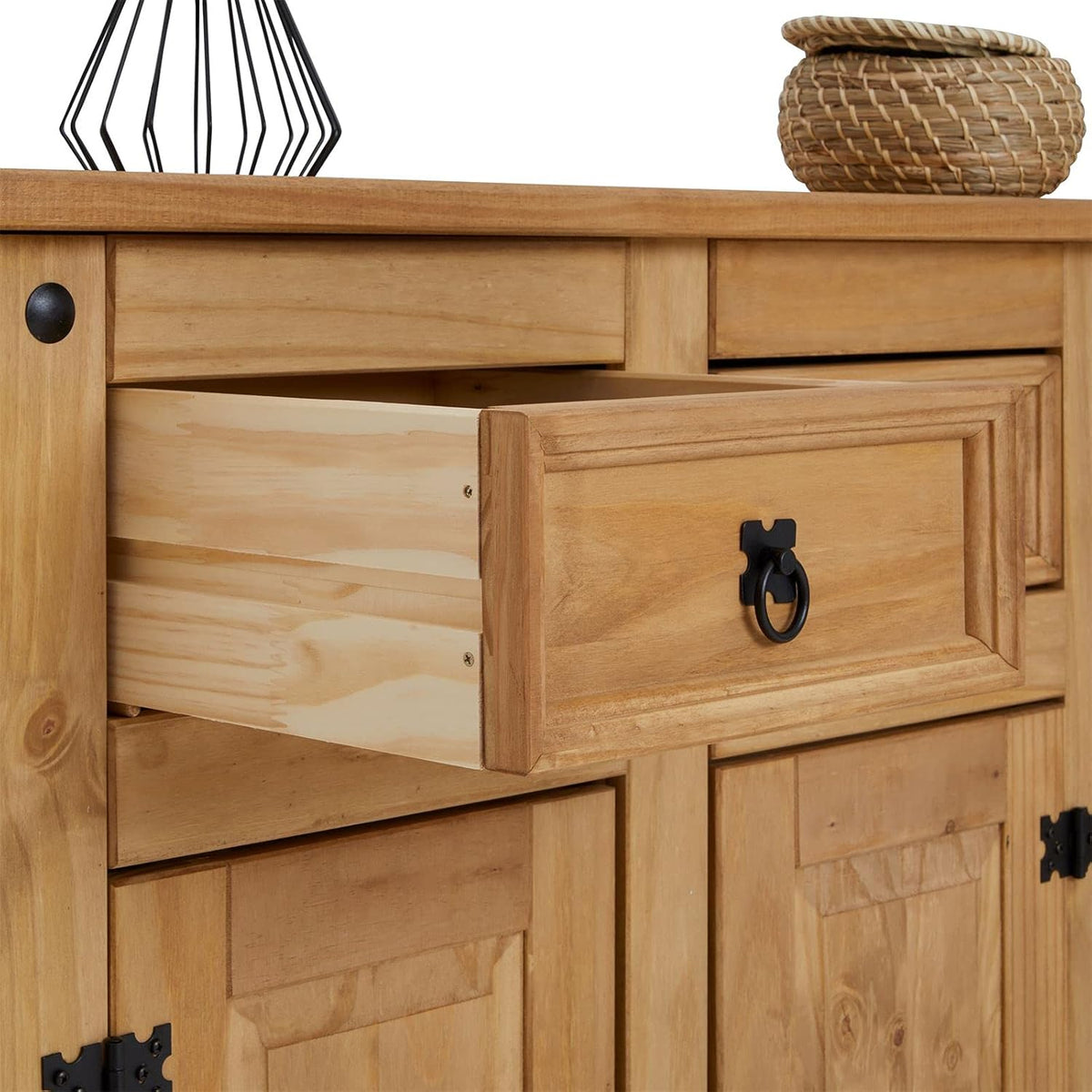 IDIMEX Buffet Salsa Commode bahut vaisselier en Bois Style Mexicain avec 3 Portes battantes et 3 tiroirs, en pin Massif Finition teintée/cirée