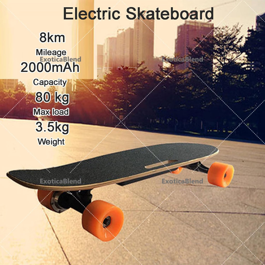 ExoticaBlend Skateboard Électrique avec Télécommande, Vitesse Maximale de 22 Km/h, Grande Autonomie, Freinage Progressif, Poignée de Transport Pratique, Convient Aux Adultes