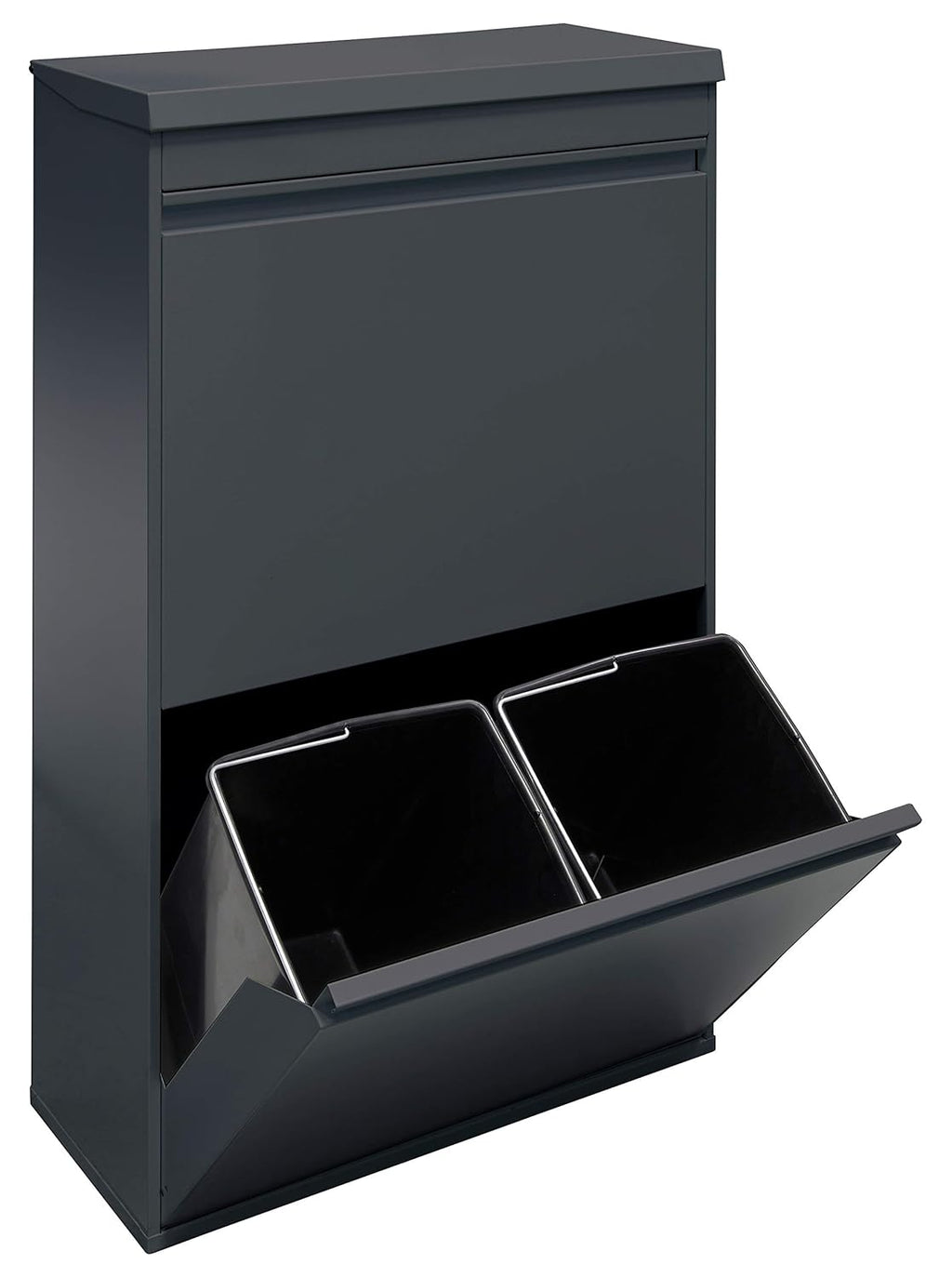 ARREGUI Top CR624-B Poubelle de recyclage en acier, poubelle de tri sélectif, 4 seaux, avec plateau supérieur multifonction, 4 x 17 L (68 L), gris foncé anthracite