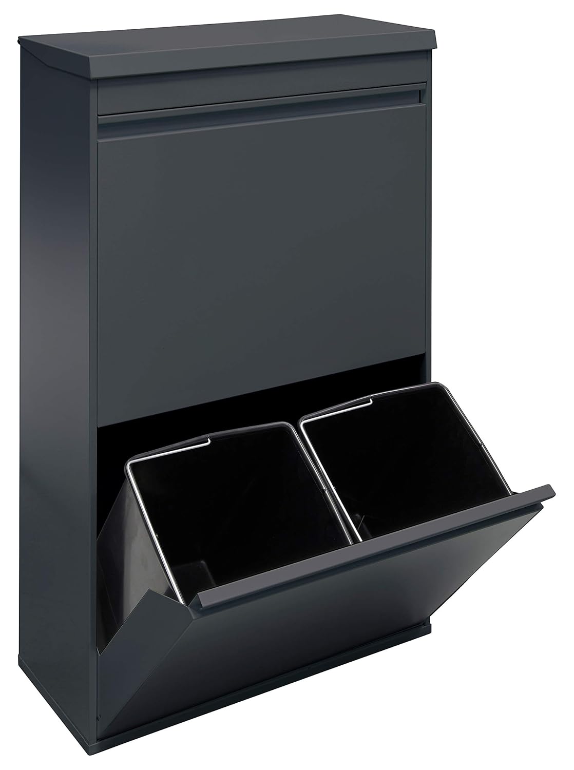 ARREGUI Top CR624-B Poubelle de recyclage en acier, poubelle de tri sélectif, 4 seaux, avec plateau supérieur multifonction, 4 x 17 L (68 L), gris foncé anthracite
