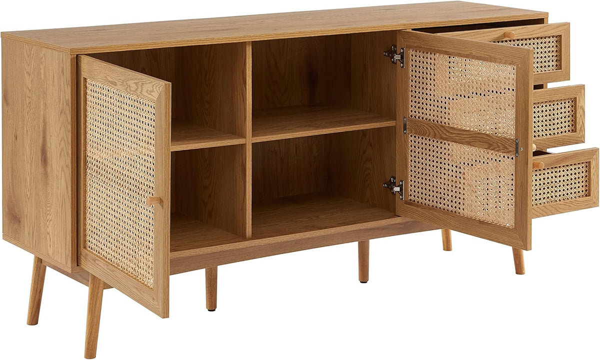 BAÏTA Buffet INES Effet chêne et cannage rotin l150cm
