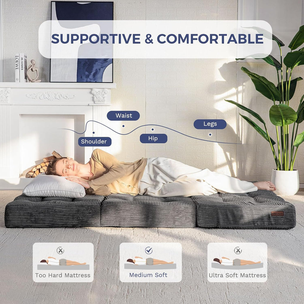 MAXYOYO Matelas Pliable 2 Places, Épaisseur 15cm Matelas Pliant pour Futon Convertible Canapé-lit Portable, Invités Lit d'Appoint, 135x190