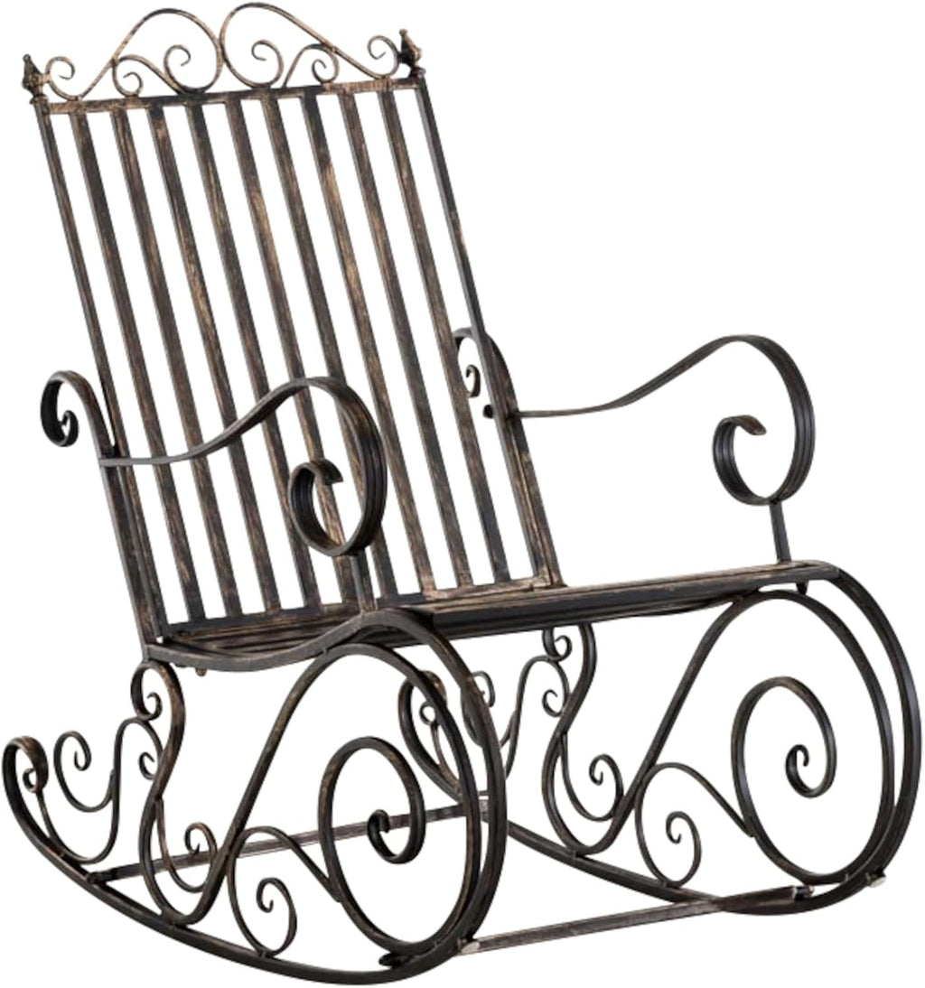 CLP Lot De 2 Fauteuils A Bascule en Fer Forgé Smilla I Rocking-Chair D'Extérieur avec Dossier Haut Et Accoudoirs, Couleur:Bronze
