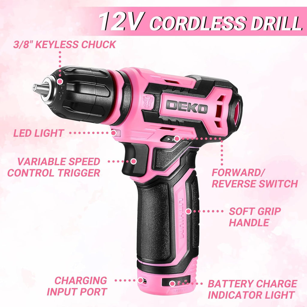 Ensemble d'outils roses 238 pièces avec perceuse