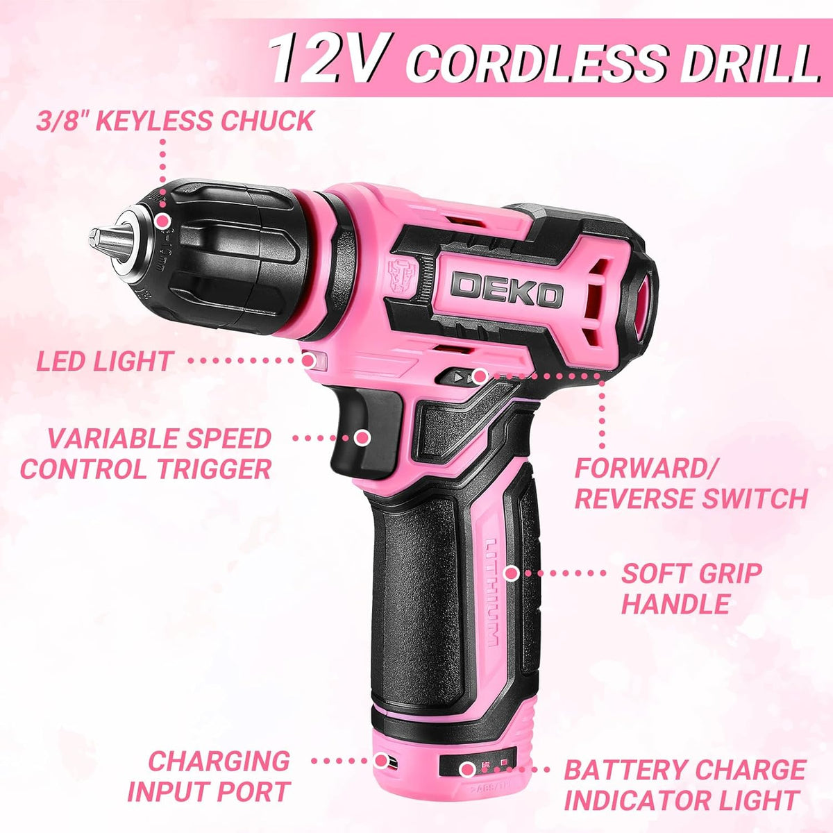 Ensemble d'outils roses 238 pièces avec perceuse