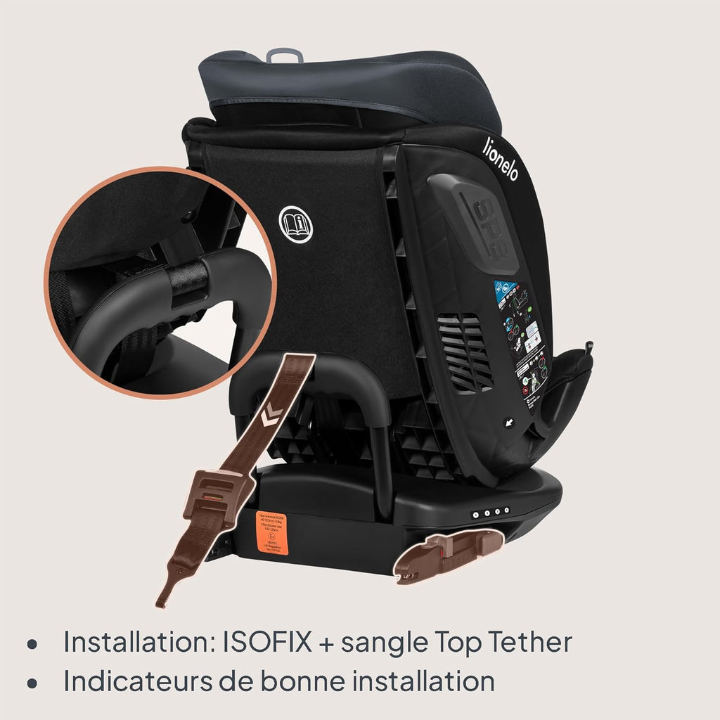 LIONELO Bastiaan RWF i-Size Siège Auto Pivotant 360° 0-36kg, Montage Face et Dos à la Route, ISOFIX, TopTether, Réglage de l'Appui-tête, de la Ceinture de Sécurité et du Dossier