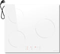 NOXTON Plaque à induction, 3 plaques blanche, 60 cm, encastrable avec commande tactile, booster, minuterie, sécurité enfant, 220 V-240 V, 3500 W, avec prise