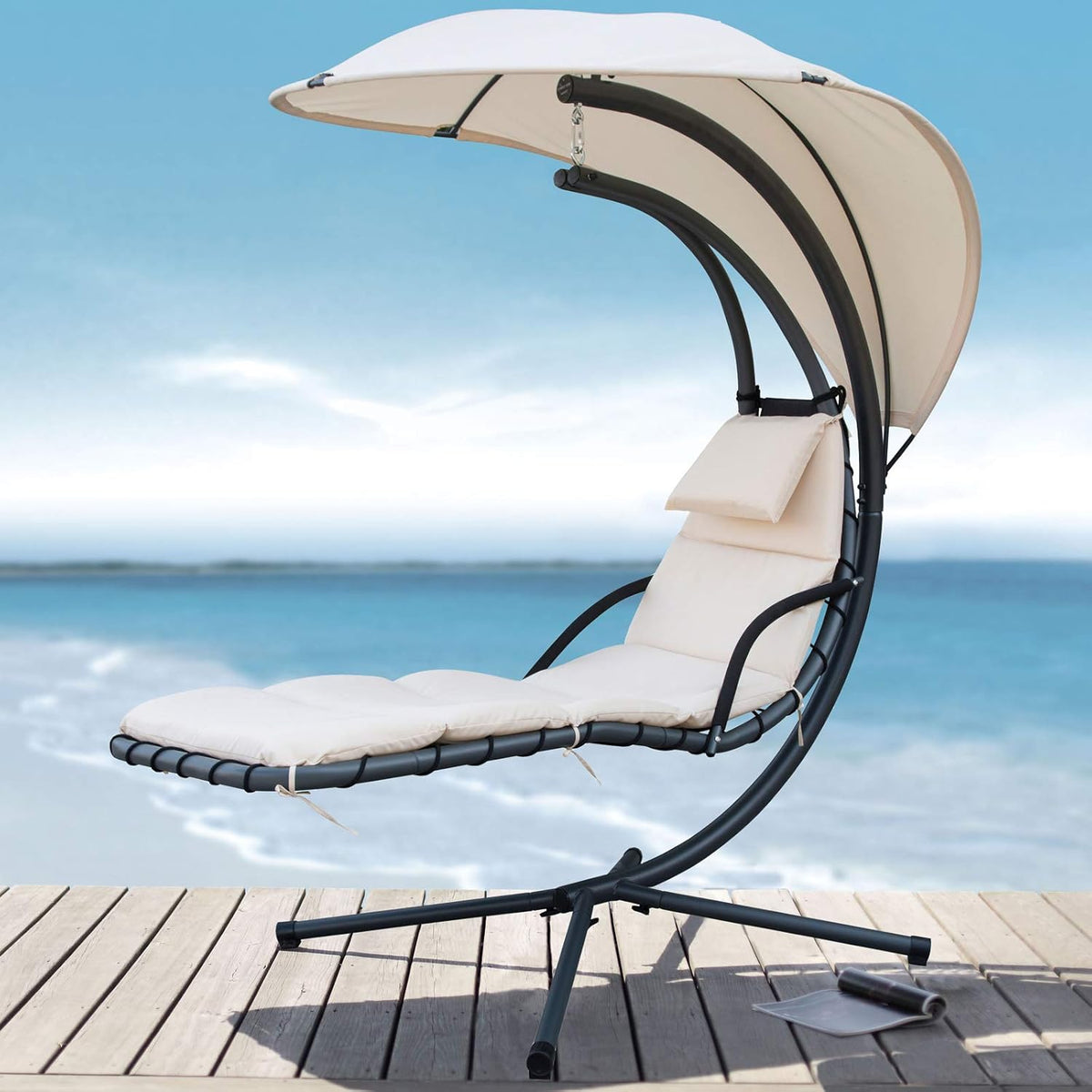 Gardenia Hamac Fauteuil Chaise Longue Suspendue à Bascule avec Pare-Soleil Kelly Beige