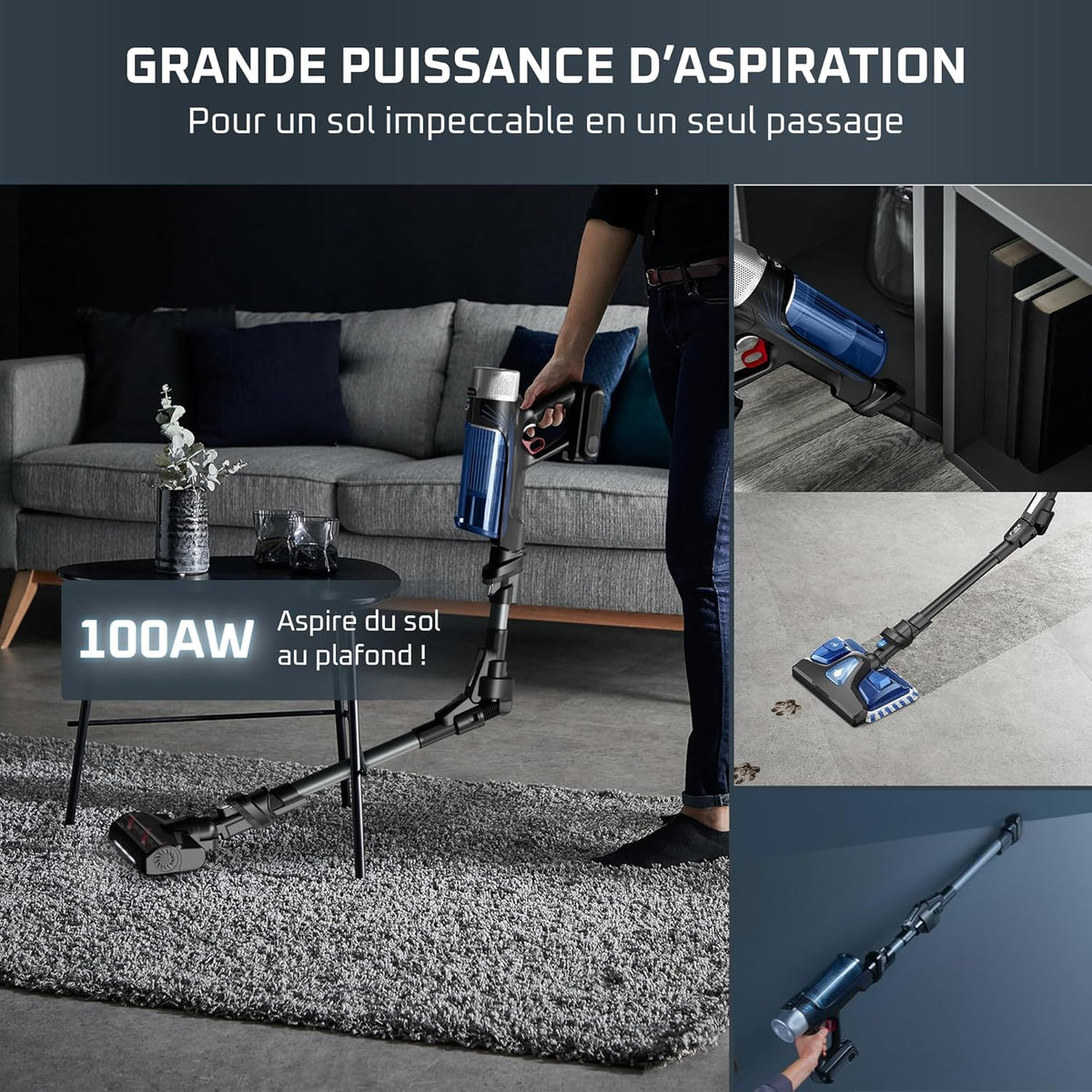 Rowenta X-Force Flex 9.60 Aqua Aspirateur balai Laveur sans fil, Aspire et Lave Simultanément, Puissant 100AW, Ultra Léger, Autonomie 45min RH20C2WO