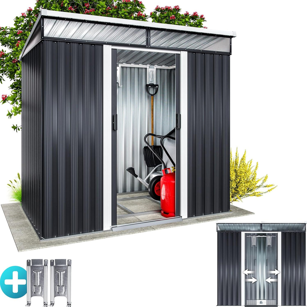 GARDEBRUK Abri de Jardin L 3,4m³ Fondation Incluse 196x122x180cm 2 fenêtres Anthracite cabane de Jardin cabanon abri Outils Jardinage