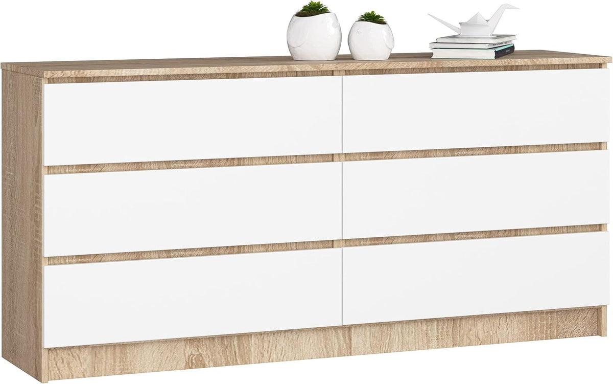 AKORD Commode K-160 avec 6 Tiroirs | Commode Classique pour La Chambre, Salon | Meuble de Rangement | L160 x H77 x P40 cm, Poids 70 kg