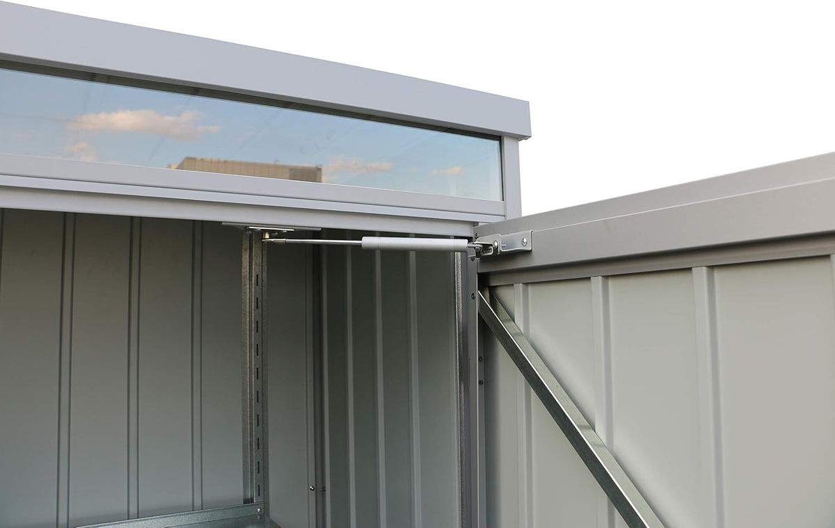 Duramax Palladium Casier de stockage en hauteur à porte unique avec lucarne avant, armoire de rangement le jardin, armoire haute pour l'extérieur, kit d'étagères réglables inclus, argenté