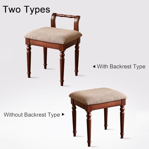 Élégant tabouret de coiffeuse rétro avec siège rembourré confortable et pieds en bois massif, chaise de maquillage pour femme, capacité de 109 kg (noyer sans dossier)