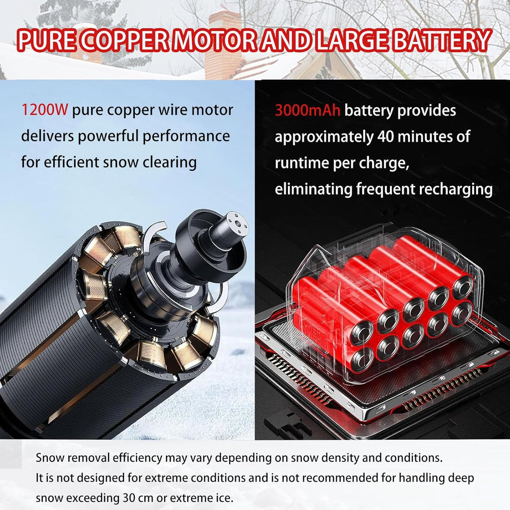 ORIDLECTAL Fraise à Neige, Deneigeuse Electrique, Déneigement pour Allées, Batterie 20V 4Ah, Moteur Haute Puissance 1200W, Portée 16cm, Léger et Facile à Manipuler