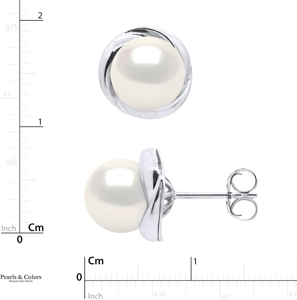 PEARLS & COLORS - Boucles d'Oreilles Perles de Culture d'Eau Douce Rondes 7-8 - Qualité AAA+ - Disponible en Or Jaune & Or Blanc - Système Poussettes