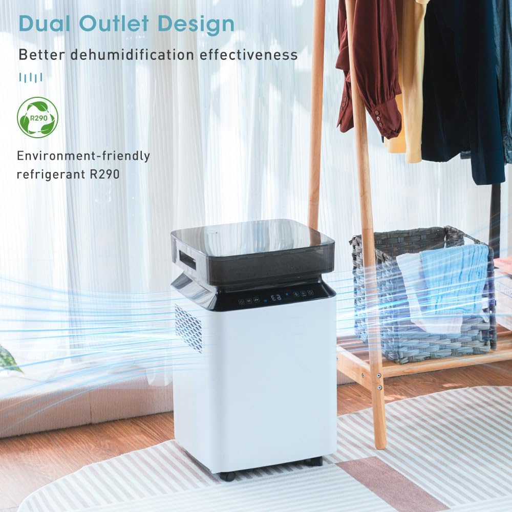 iOCHOW Déshumidificateur Électrique à Compresseur 50L/Jour: Grand Déshumidificateur Portable Intelligent avec Minuterie 24 Heures, Drainage par Pompe à Eau, R290 Écologique Pour la Maison et le Bureau