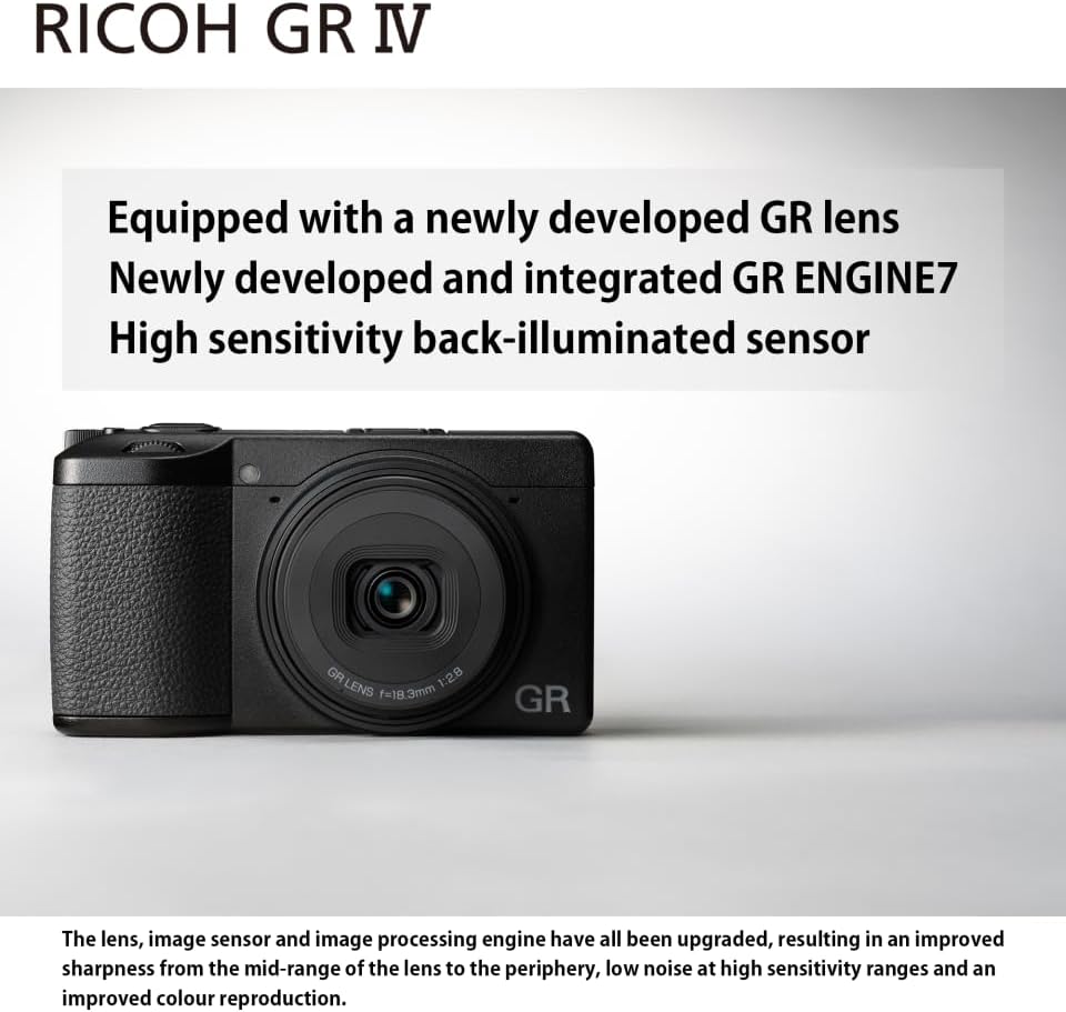 Appareil photo numérique compact haut de gamme Ricoh GR IV [Distance focale 28 mm] [Capteur CMOS APS-C 25,7 Mpx] [Démarrage rapide ~ 0,6 s] [Autofocus rapide] [ISO 204800] [L'appareil photo instantané