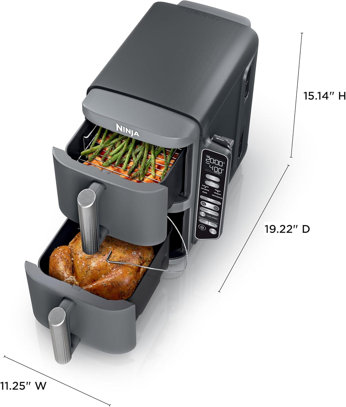 Ninja DoubleStack XL Friteuse à air intelligente avec 2 paniers, système de cuisson intelligent, technologie DoubleStack qui cuit 4 aliments à la fois, design peu encombrant, 10 litres