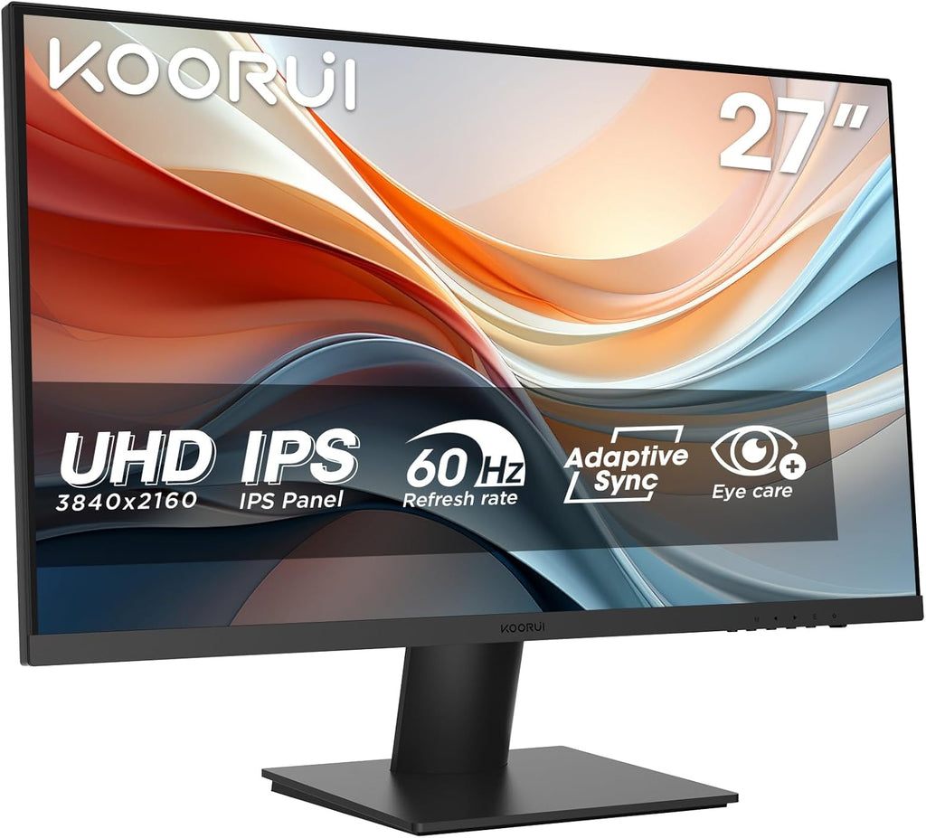 KOORUI N07 27 Pouces Écran PC, 4K Moniteur UHD(3840x2160), IPS 60Hz HDR10 Adaptive Sync, 2X HDMI 2.0 & DisplayPort 1.4, VESA 100x100mm, Soins des Yeux