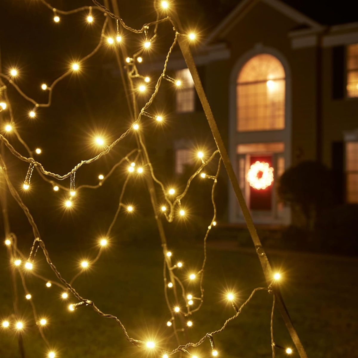Fairybell Sapin de Noël à LED pour l'extérieur dans le mât de drapeau (7 mètres - 1500 LED, Blanc chaud)