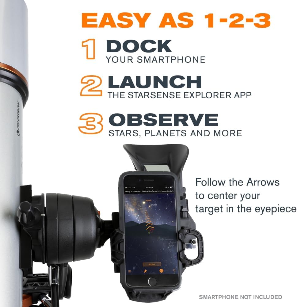 Celestron 22460 StarSense Explorer DX 102AZ Télescope réfracteur, Compatible avec Les Applications pour Smartphone, Compatible iOS/Android, Gris