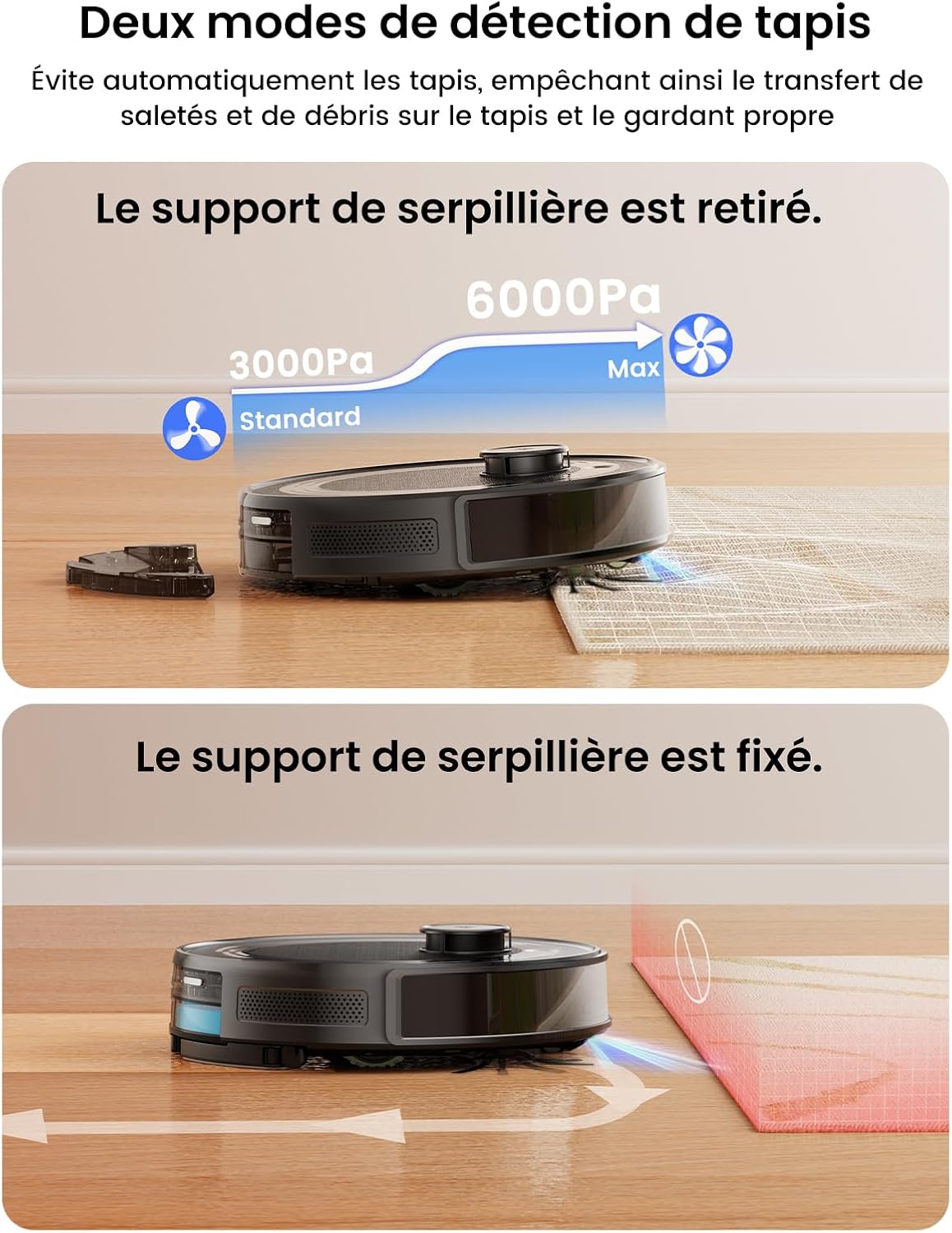 Lefant M2 Pro Robot Aspirateur Laveur 6000Pa avec Station Vidage Automatique Poussière,Navigation Laser avec Cartographie,Nettoyage Personnalisé, Évitement d'obstacles PSD, Idéal pour Poils d'animaux