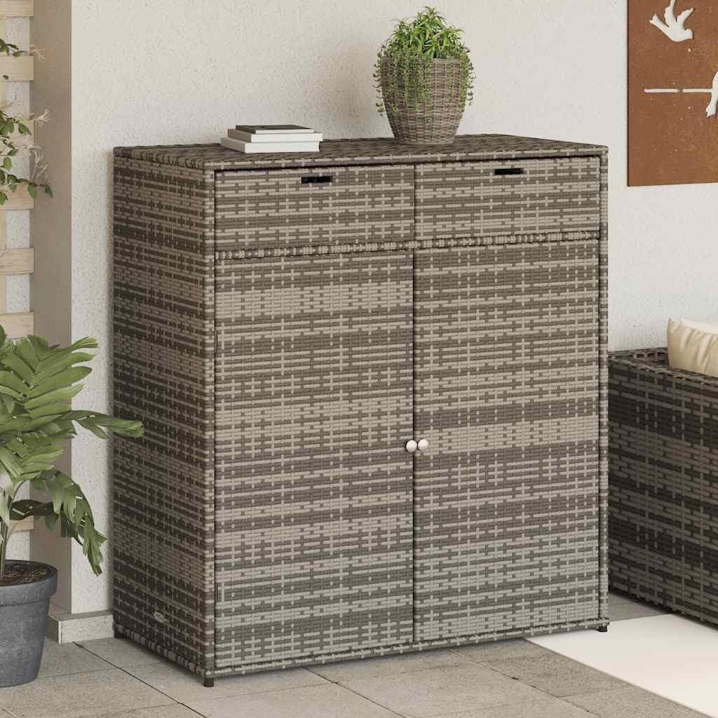 vidaXL Armoire de Rangement de Jardin, Organisateur de Terrasse avec Porte, Meuble d'Extérieur Patio Arrière-Cour, Gris Résine Tressée