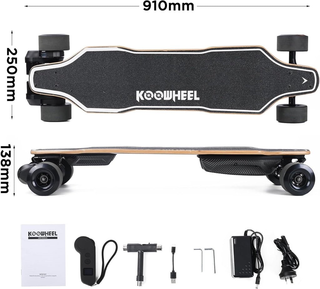 Skateboard électrique avec télécommande OLED, double moteur 2000 W, 45 km/h Max, autonomie 30 km, étanche IPX4