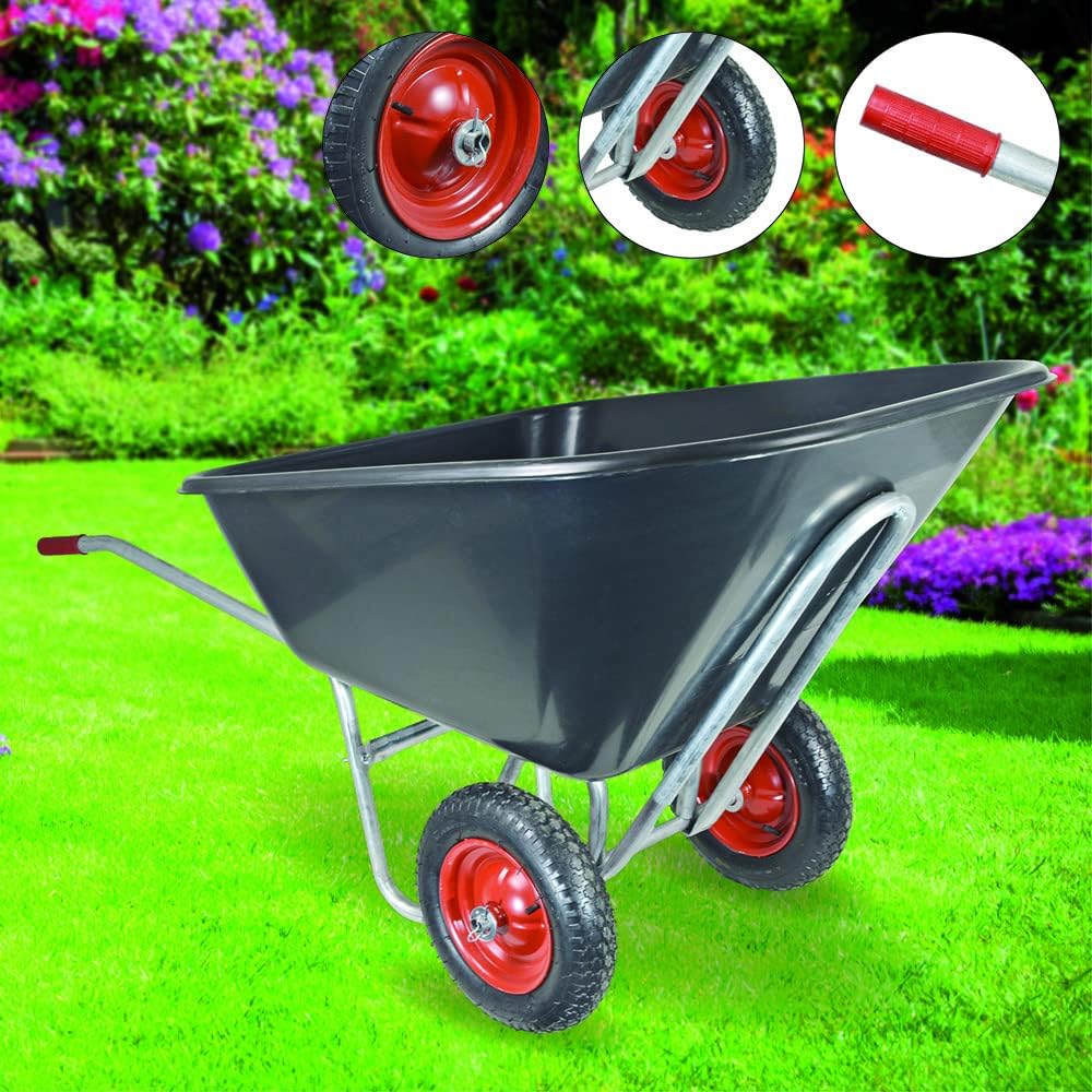 Vigor Brouette avec 2 roues, caisse noire en plastique, capacité 240 lt