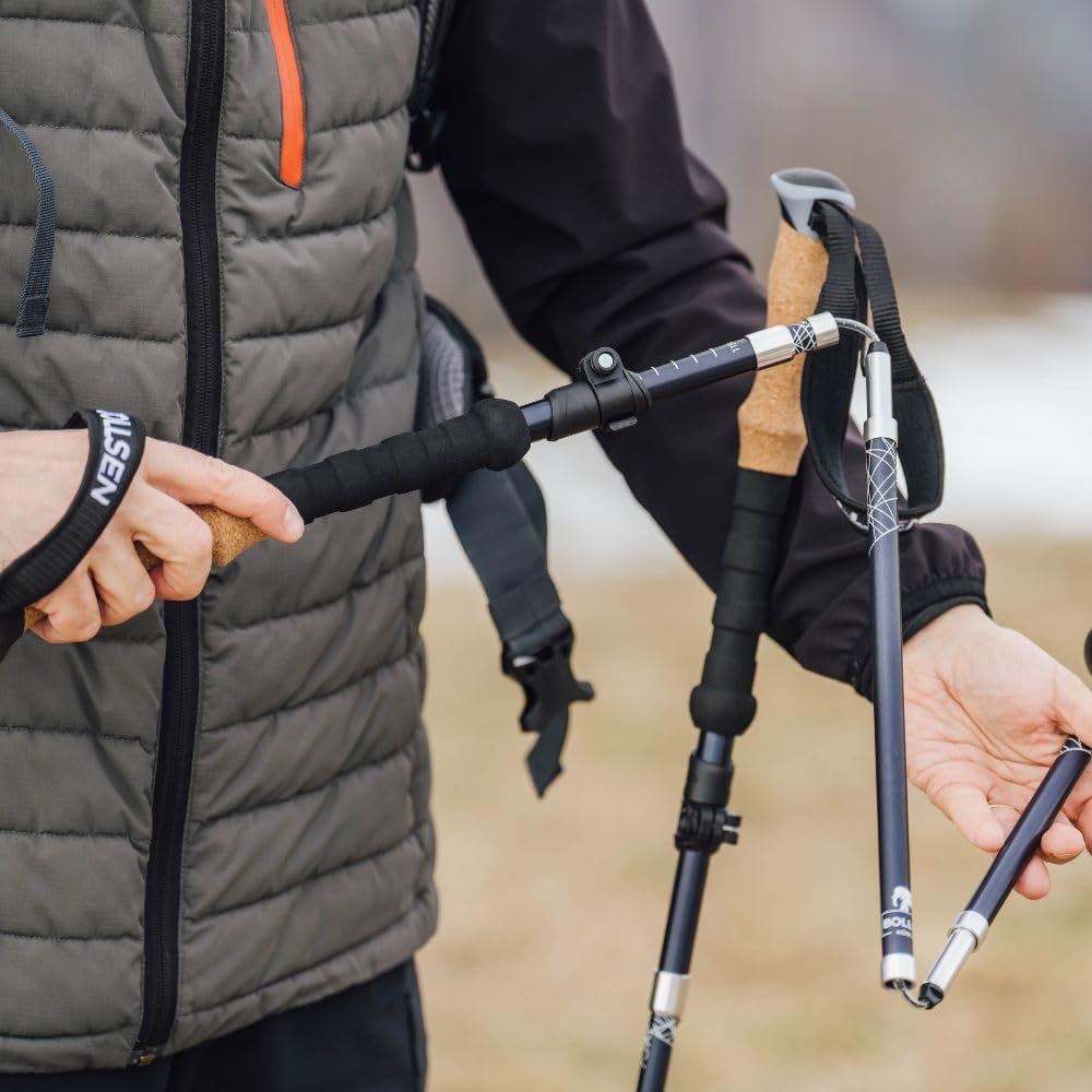 BOLLSEN Expedition Pro Bâtons de randonnée – Bâtons de Trekking en Aluminium légers, Pliables et réglables en Hauteur – Bâtons réglables pour randonnée, Trekking et Marche Nordique
