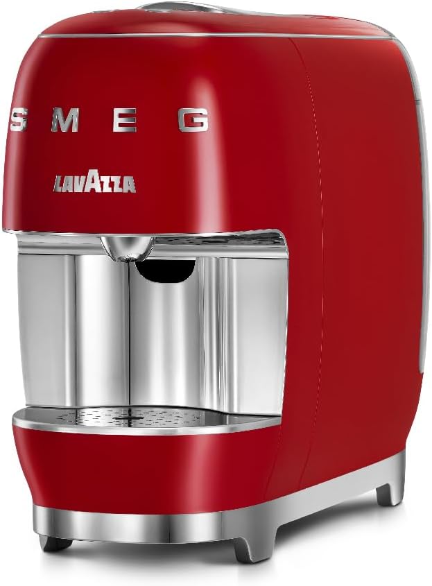 Lavazza Smeg, Machine à Café à Capsules 18000454, A Modo Mio SMEG, Système AMM Intégré, Réservoir d'Eau 0,9 L, Bac d'égouttage Amovible, Dimensions Compactes, 1250 W, Rouge