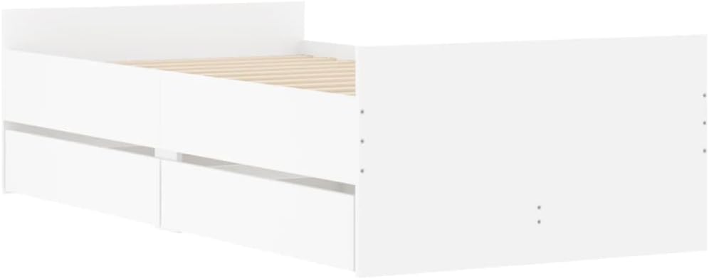 vidaXL Cadre de Lit avec Tiroirs, Lit Simple avec Sommier à Lattes, Lit Adulte de Chambre, Moderne, Blanc 90x190 cm Bois d'Ingénierie