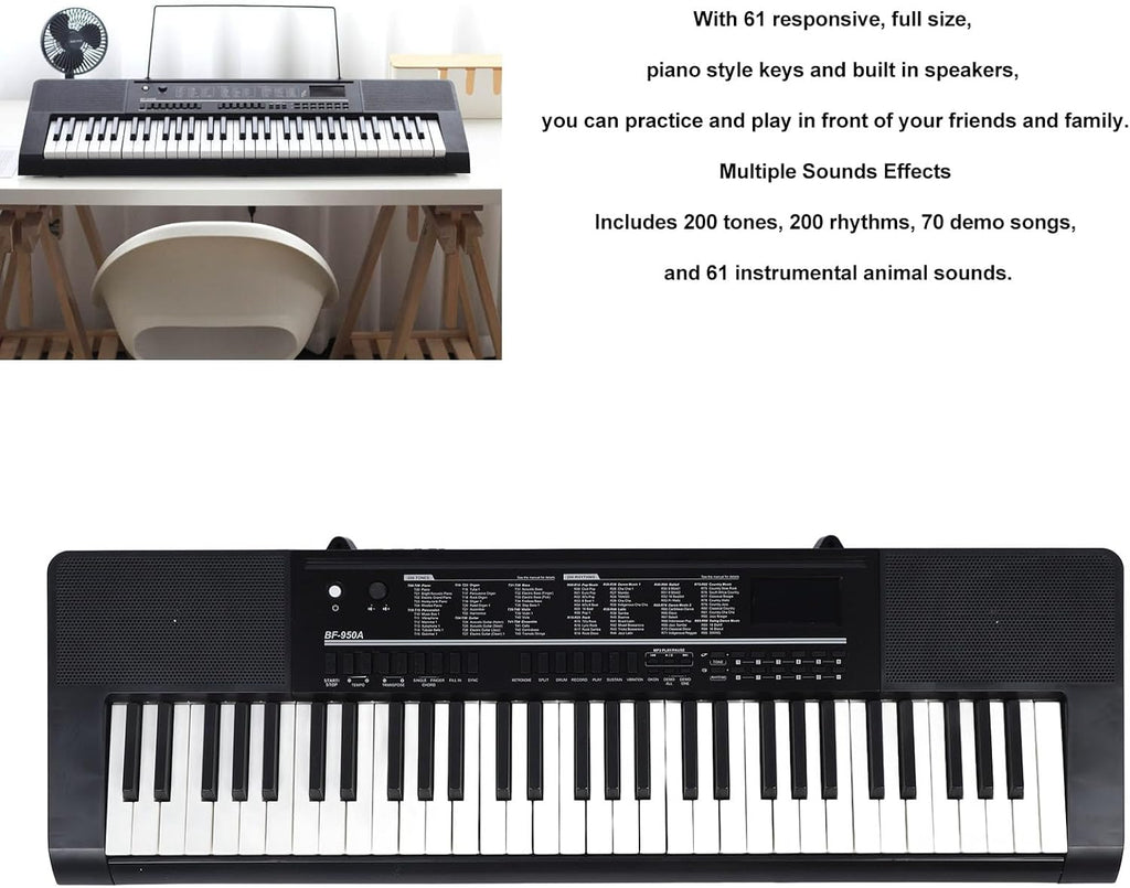 Piano à Clavier électronique 61 Touches, Piano Numérique Portable avec Microphone et Pupitre pour la Pratique de la Performance
