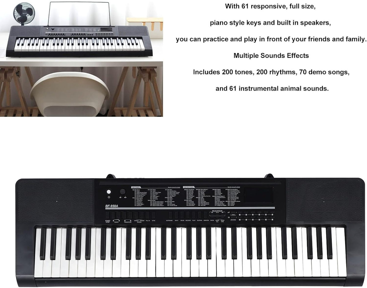 Piano à Clavier électronique 61 Touches, Piano Numérique Portable avec Microphone et Pupitre pour la Pratique de la Performance