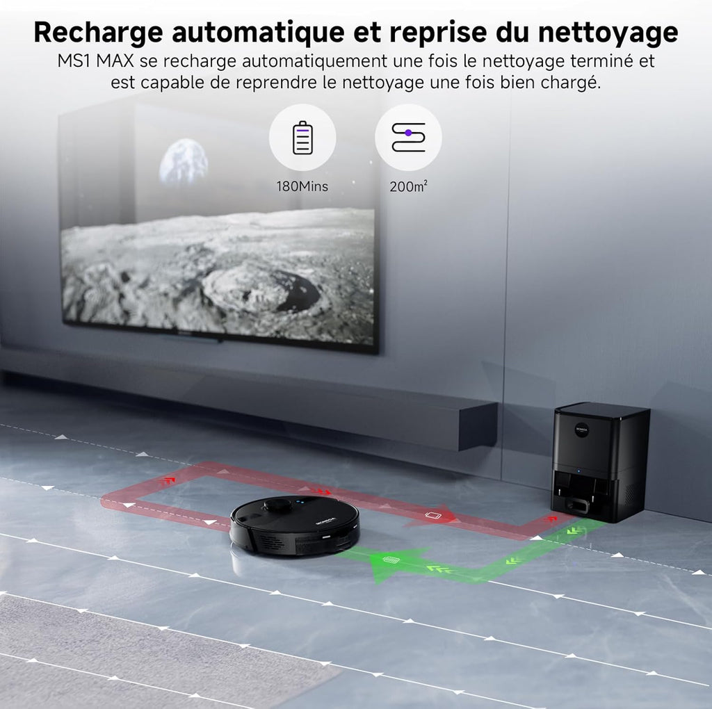 MONSGA Aspirateur Robot Laveur 5000Pa Aspiration avec Station & 3.5L Collecteur de Poussière, 180min, Navigation LiDAR & Cartographie, Idéal pour Tapis Poils d'animaux, App