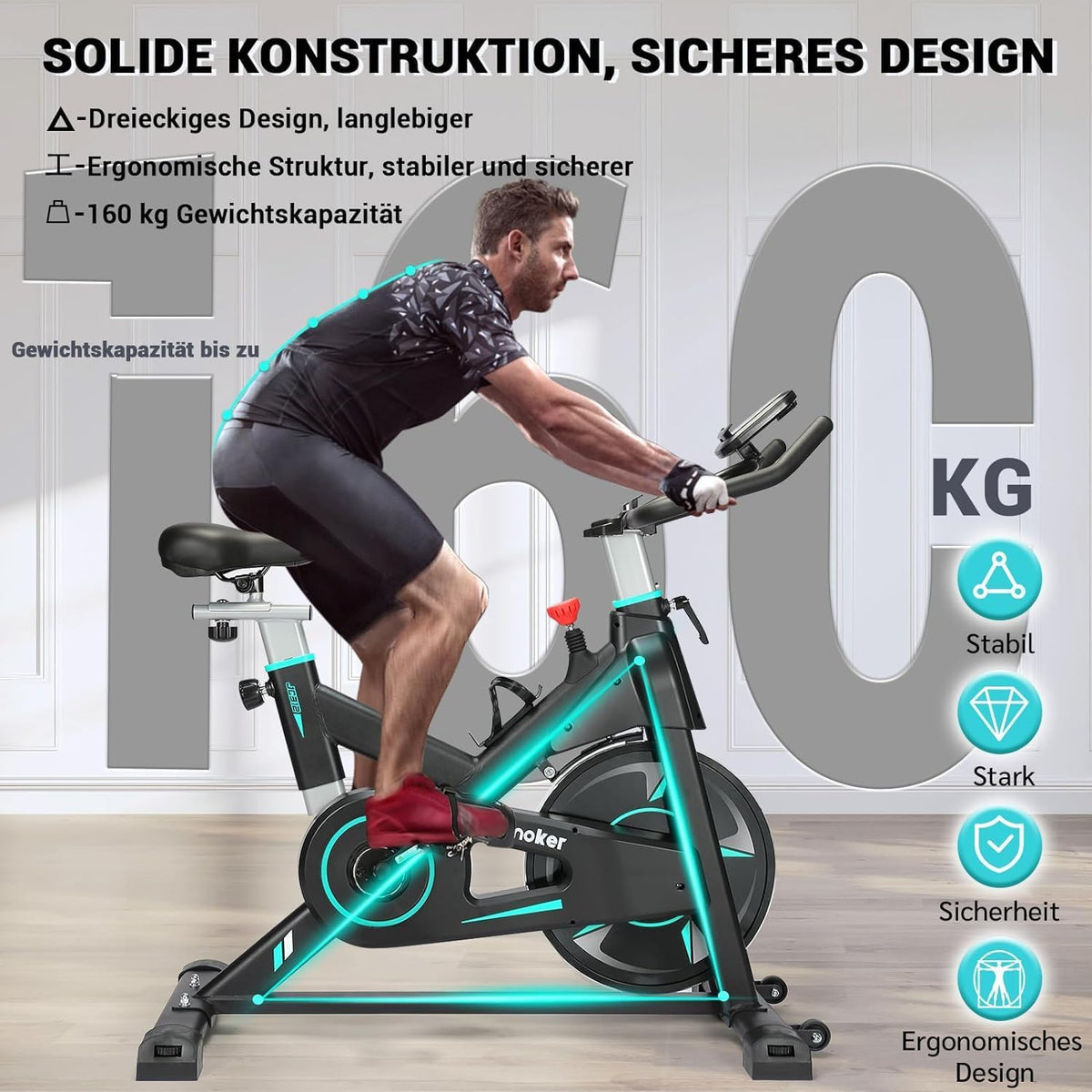 WENOKER Vélo d'appartement, résistance magnétique, vélo d'intérieur avec silencieux, volant d'inertie lourd et écran LCD amélioré
